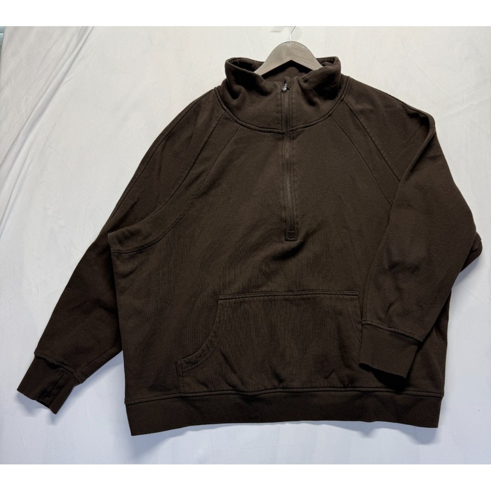 Maurices Sweatshirt Womens Plus 2X Brown Fleece Lined Raglan Sleeve Half Zip